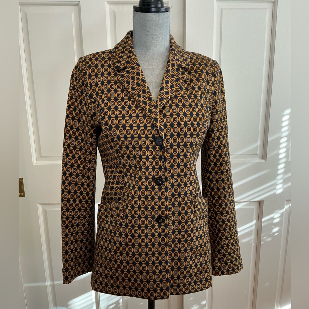 CAbi Brown & Navy Geometric Patterned Blazer